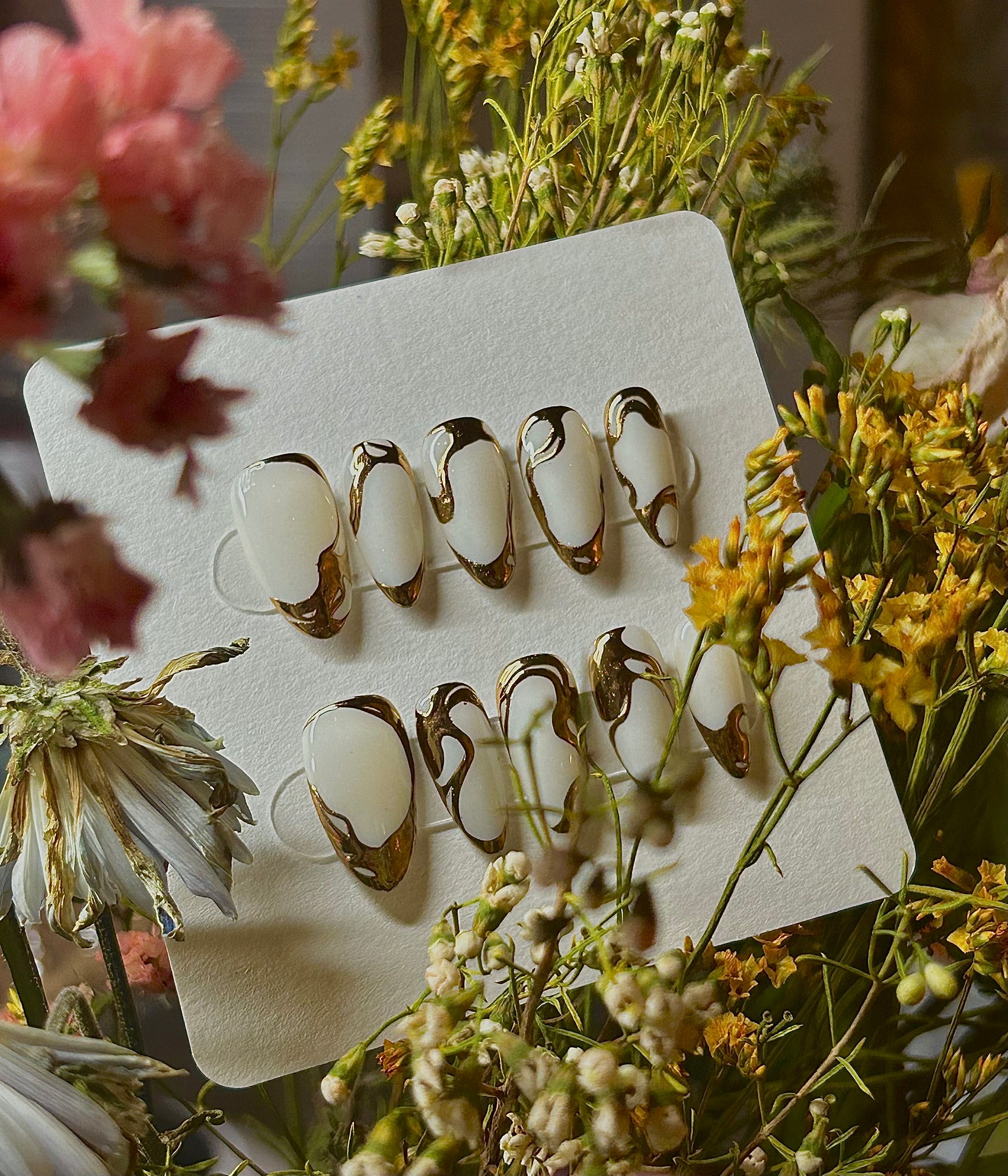 Runway-inspired press-on nails with a quiet luxury aesthetic designed for professional women, French Tips, Almond